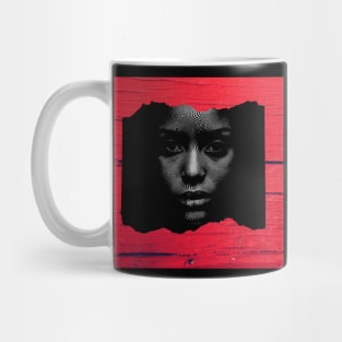 black and red glitch girl illustration Mug